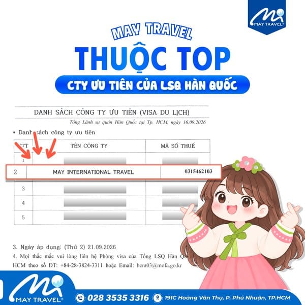 may travel là công ty ưu tiên của lãnh sự quán hàn quốc