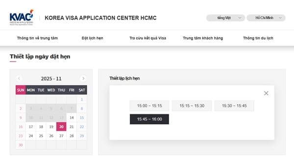 Đặt lịch hẹn và nộp hồ sơ xin visa Hàn Quốc