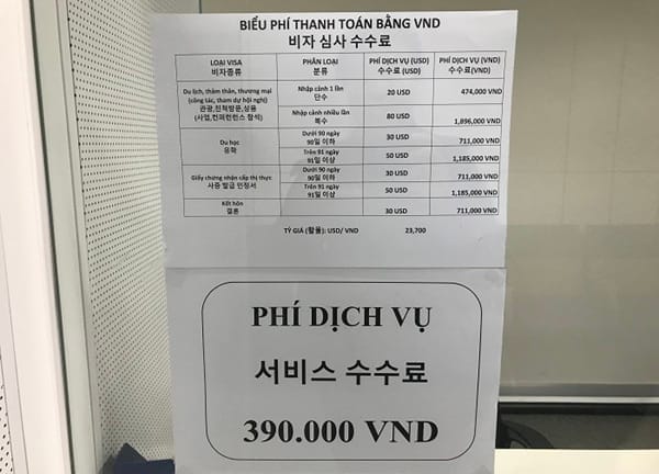 Biểu phí xin visa Hàn Quốc