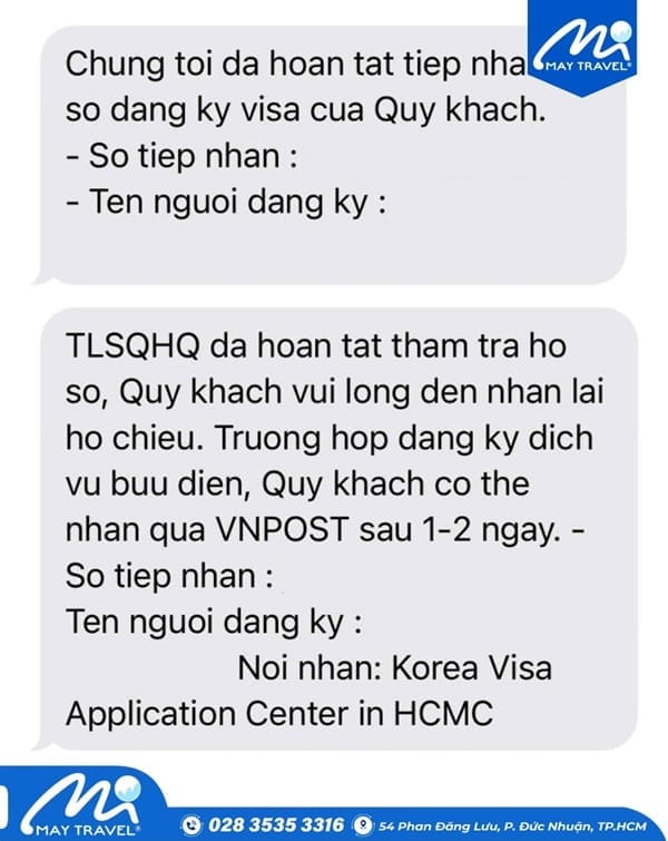 Tin nhắn thông báo xét duyệt hồ sơ từ KVAC